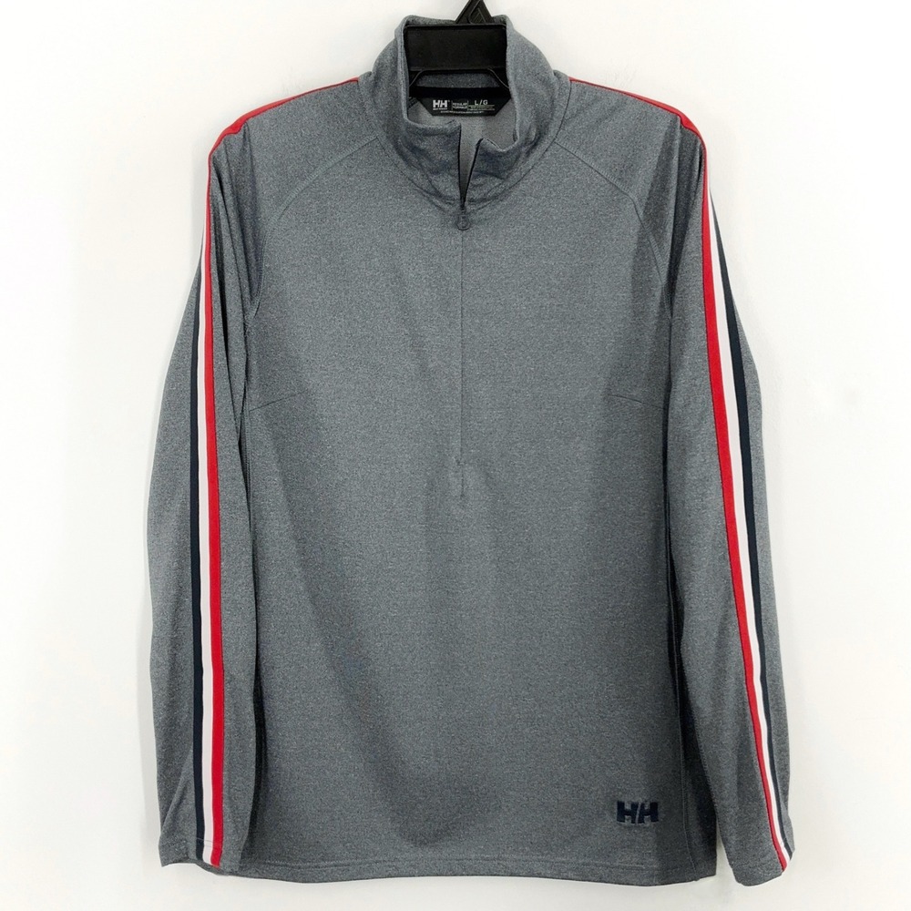 Helly Hansen 1/4 Zip Pullover Men's‎ Large Gray Stripes Athletic Stretch Jacket